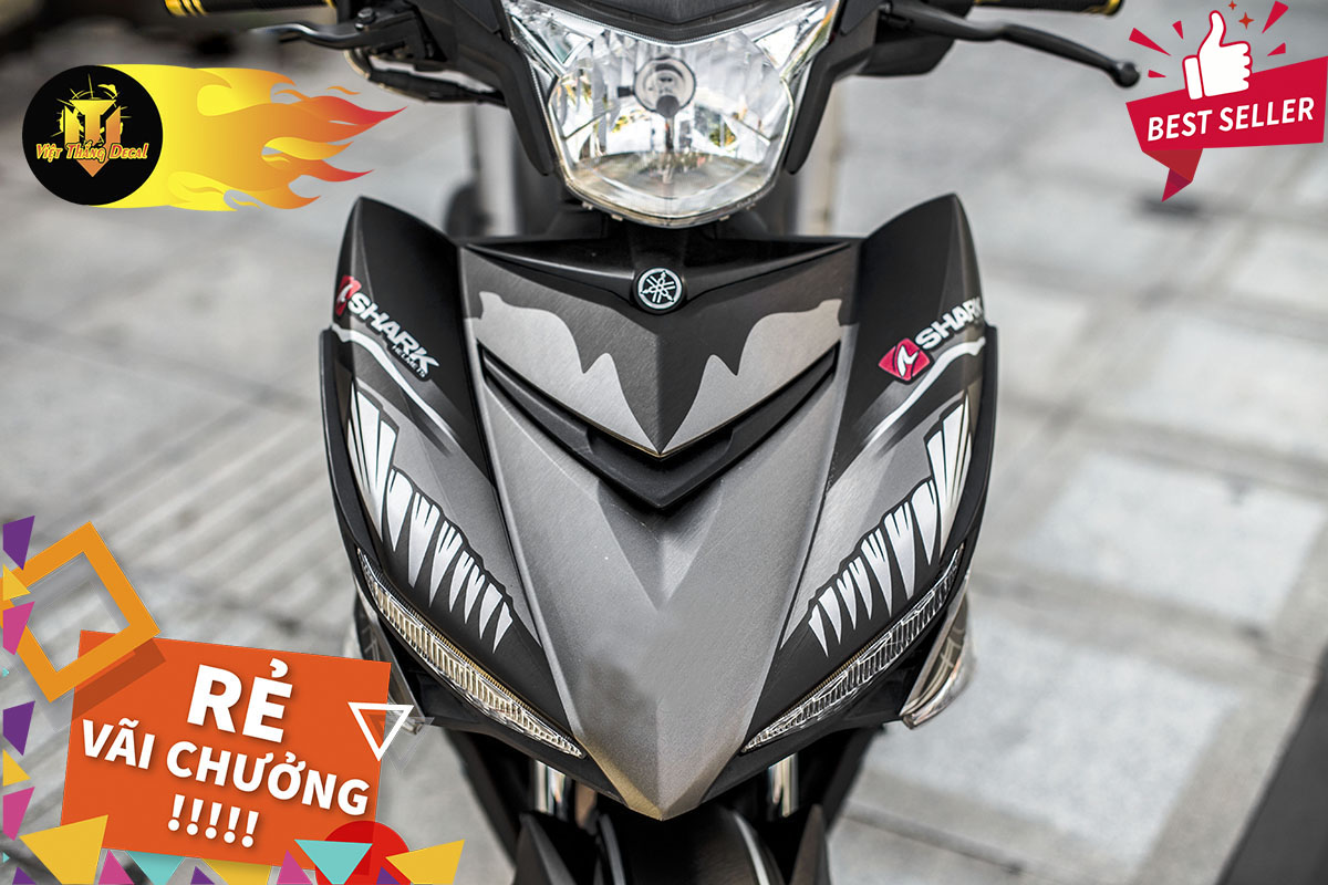 Tem Trùm Exciter 150 Cá Mập Shark Đẹp Độ Chế Decal (Trắng Xám Đen)