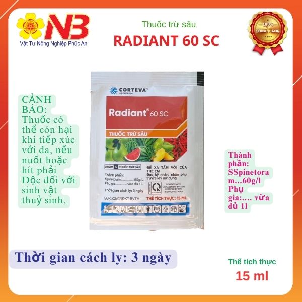 Radiant 60SC 15ml (Spinetoram) Thuốc trừ sâu sinh học cao cấp trừ bọ trĩ, sâu tơ, sâu cuốn lá-năm bưu