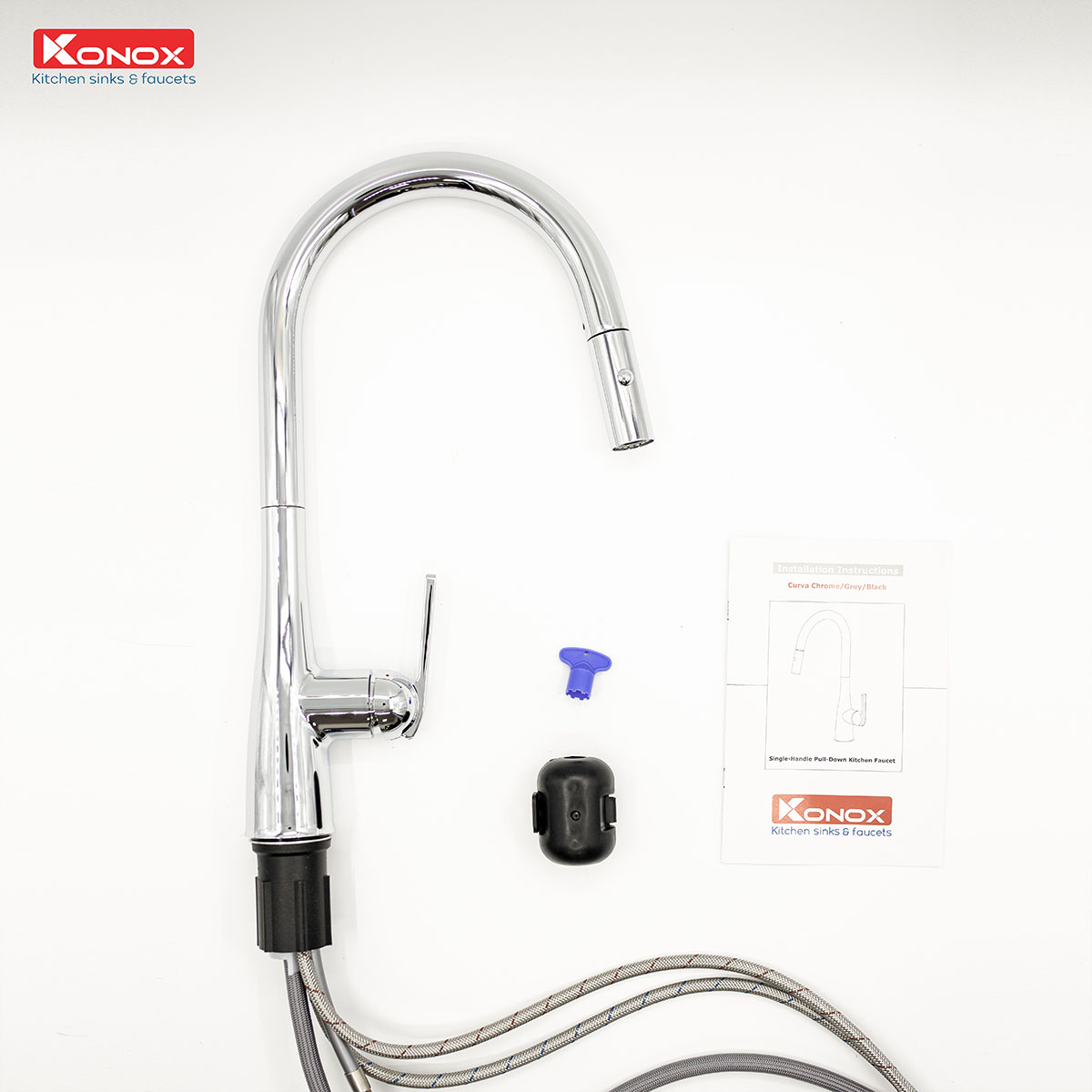 Vòi rửa bát dây rút Konox Curva Chrome