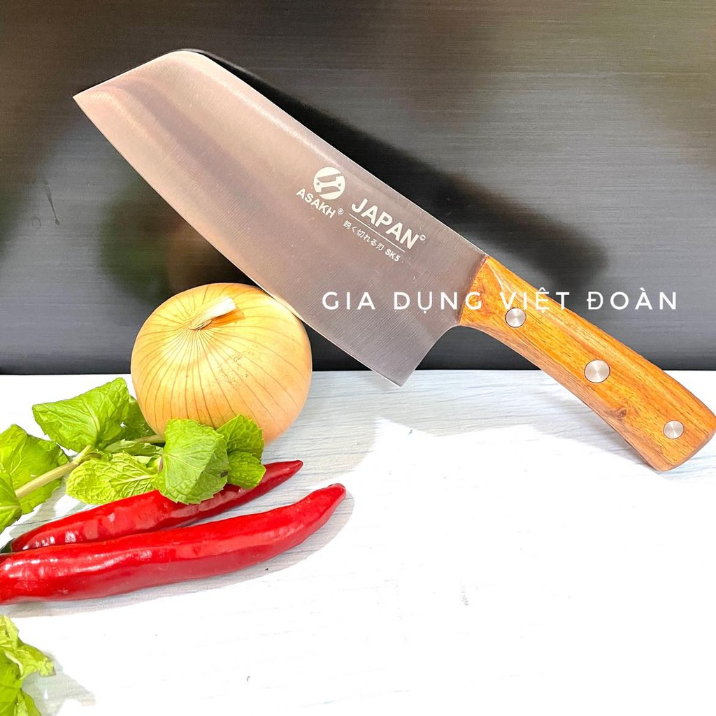 Dao Thái thịt cá Cao Cấp Nhật Bản ASAKH - Dao dày dặn , nặng tay, cán gỗ chắc chắn