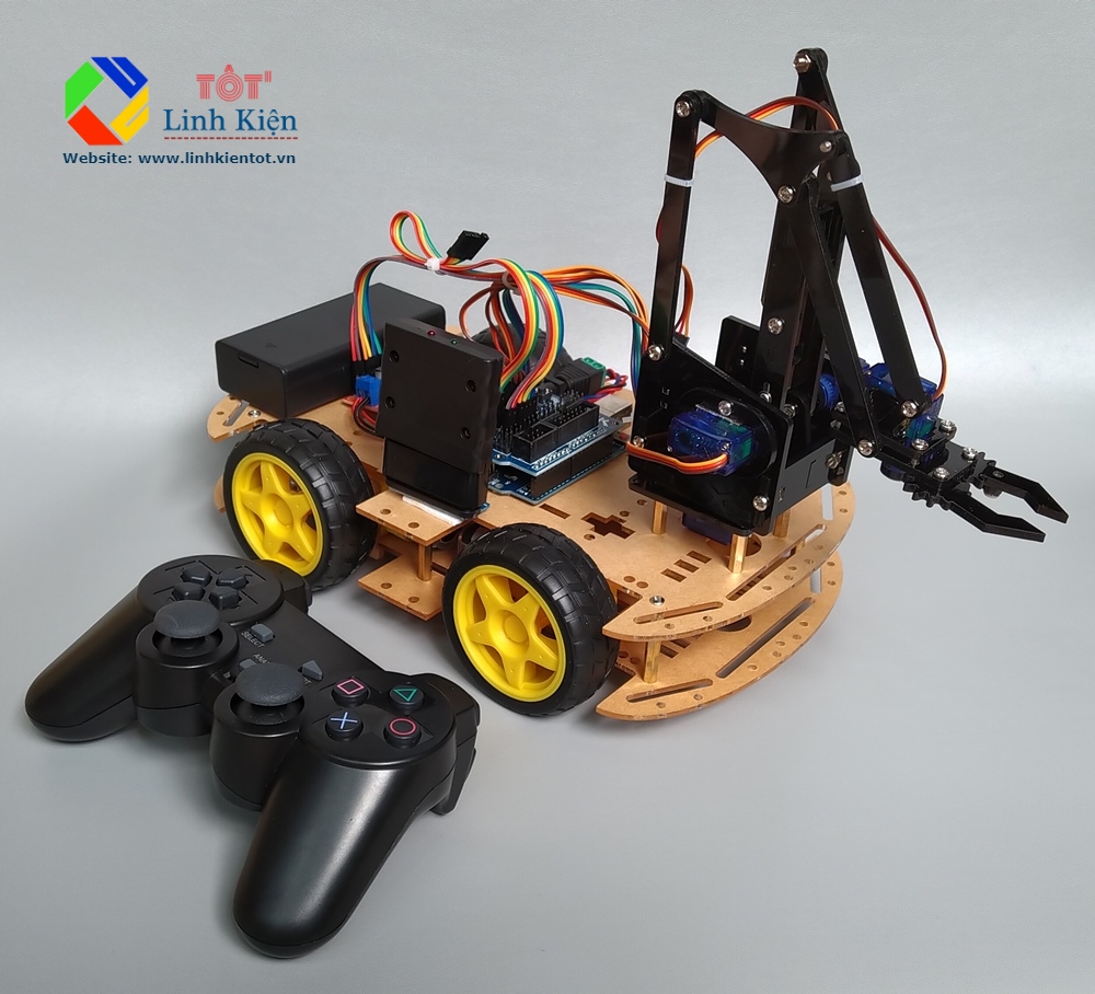 [KÈM CODE] Bộ Xe Arduino Car Arm 4 bậc Robot Điều Khiển PS2