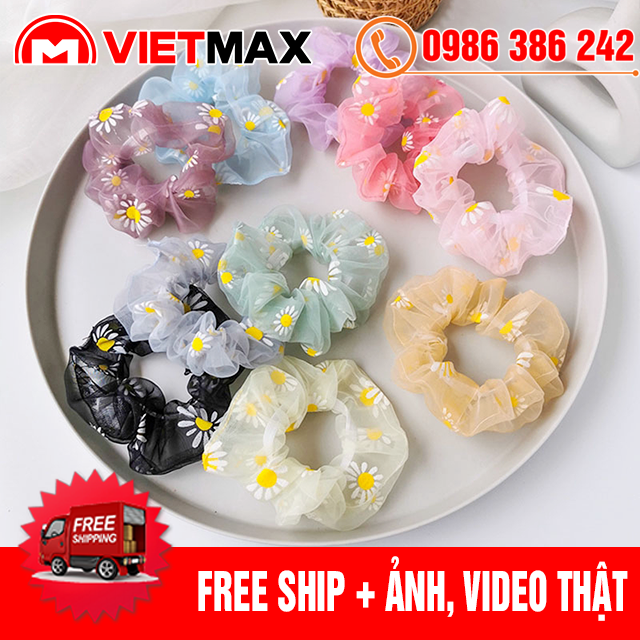 🎁 Dây Cột Tóc Scunchies Vải Hoa Cúc - Buộc Tóc Thời Trang Hàn Quốc