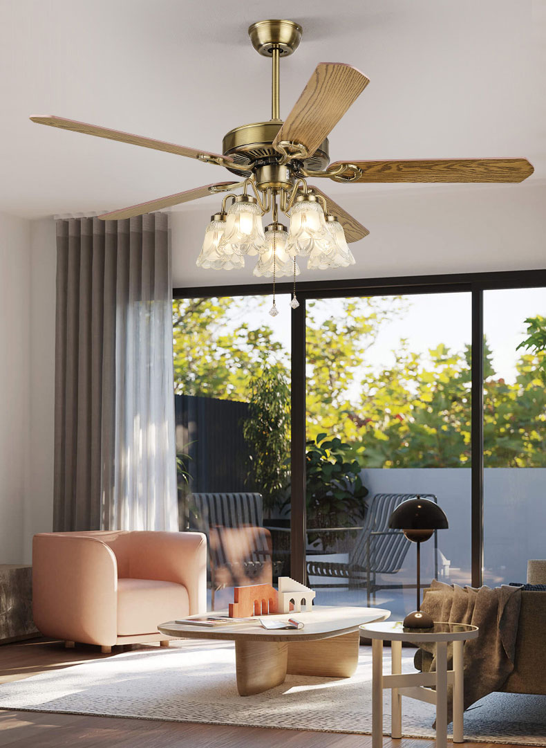 Quạt trần tân cổ Châu Âu bóng rủ [5 cánh gỗ 52inch, 5 bóng đèn]