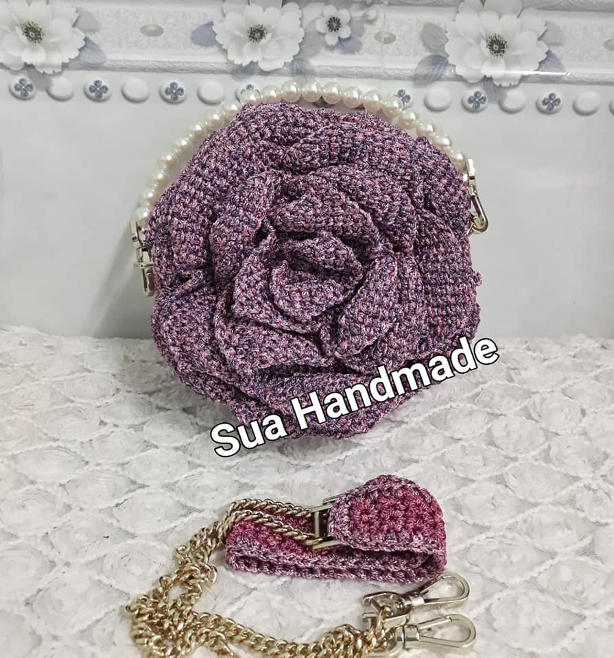 Túi xách tay hoa hồng màu hồng tím hàng handmade