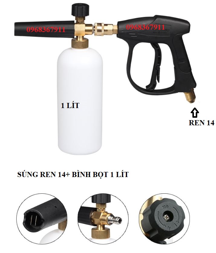 Bình phun bọt tuyết 1L và sung xịt rửa xe, bình tạo bọt 1 lít rửa xe