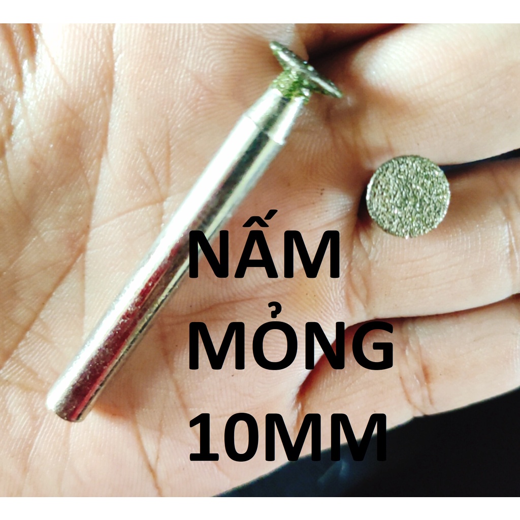 Mũi mài kim cương, mũi mài khắc đá, ngọc, hình nấm mỏng 20mm, cán 6mm