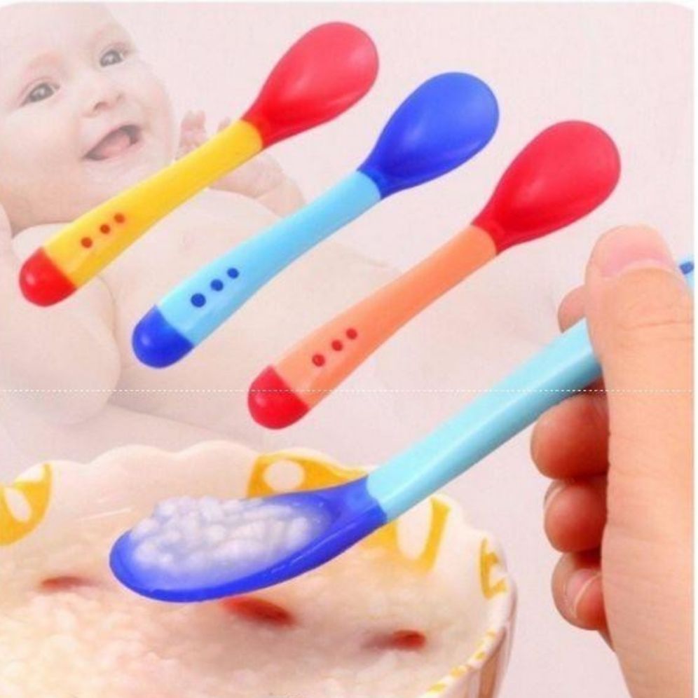 Thìa ăn dặm báo nóng silicon cho bé/nhiều màu