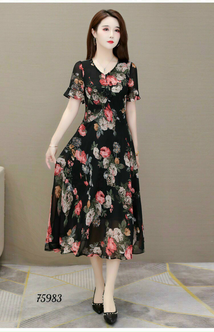 [HCM]ĐẦM VOAN HOA LỤA NỮ HAI LỚP QUÝ PHÁI CÓ SIZE LỚN GLADYS FASHION