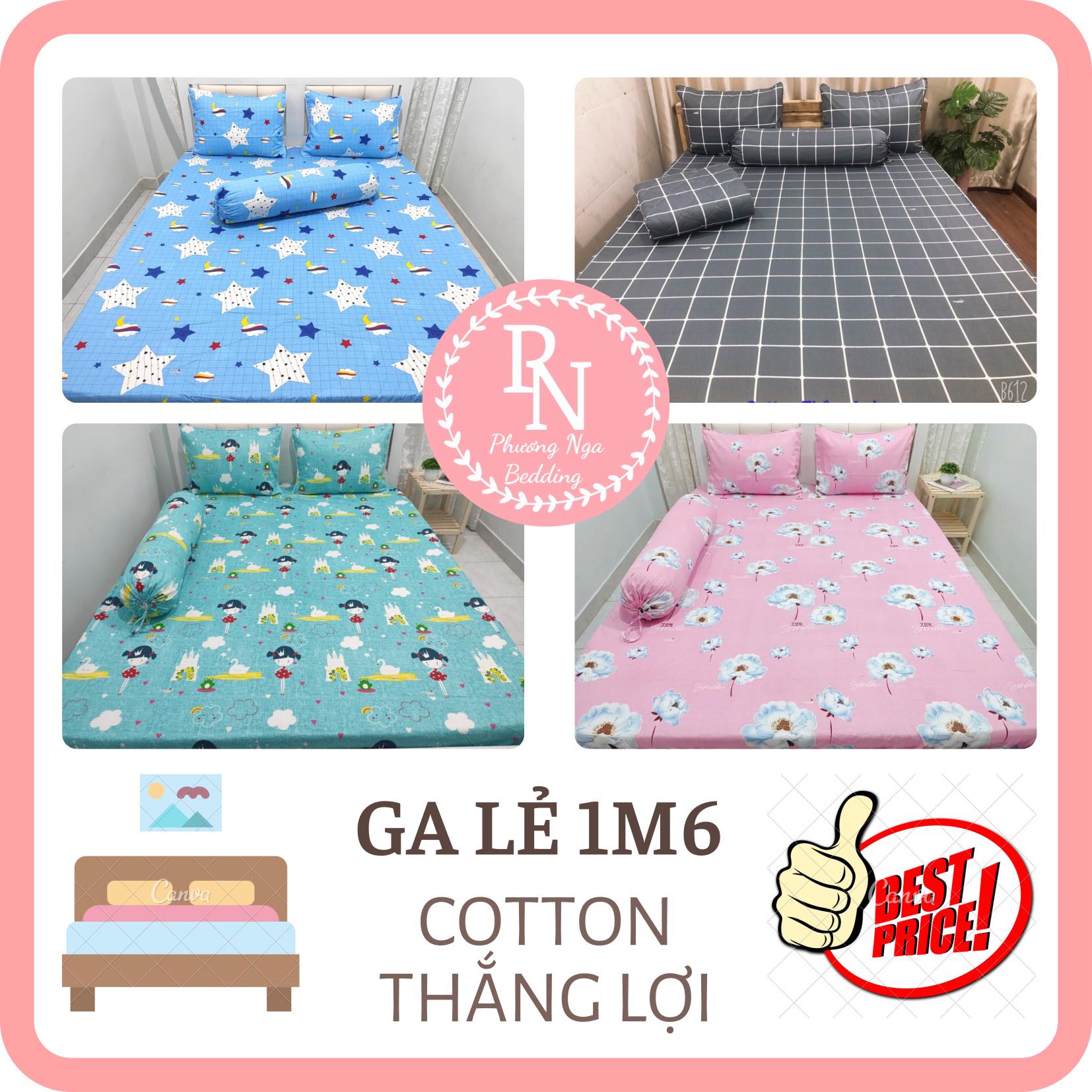 [HCM] [Link 2] Ga lẻ 1m6 cotton Thắng Lợi chuẩn logo(không áo gối dùng cho nệm cao từ 3-15cm)