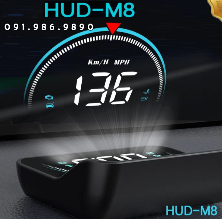 Bộ hud hiển thị tốc độ kính lái ô tô m8 và cảnh báo tốc độ thiết bị cắm cổng obd hub