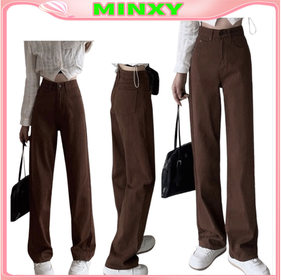 Quần jean nữ ống rộng cạp cao dáng suông 1 cúc cạp lệch cá tính quần bò cullotes unlazang hách dáng Hàn Quốc