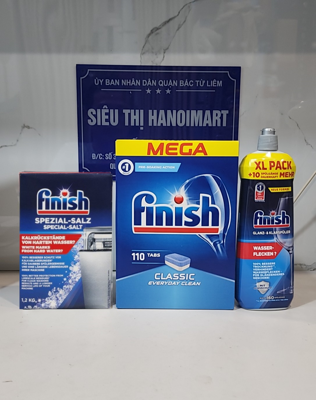 Combo 110 Viên rửa bát Finish+ 800ml Nước làm bóng + muối finish 1,2kg - Hanoimart