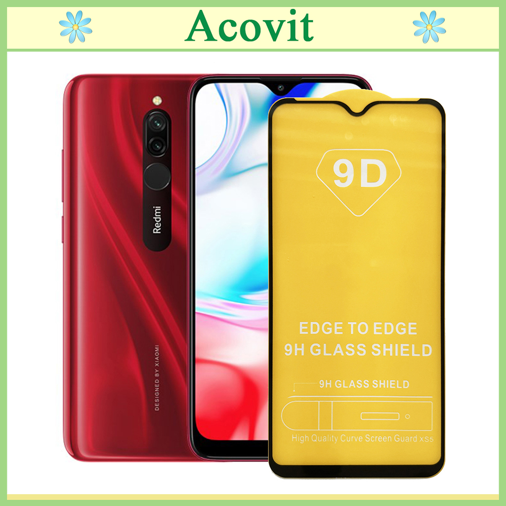 "Kính cường lực 9D Xiaomi Redmi 8 " _ FULL Màn Hình _ Độ Cứng 9H _ Anh thật Sản Phẩm _ ( Tặng kèm bộ giấy lau Màn hình) Acovit"