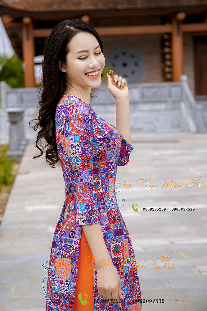 Bộ áo dài truyền thống họa tiết cô ba Sài Gòn (Cả bộ áo kèm quần)