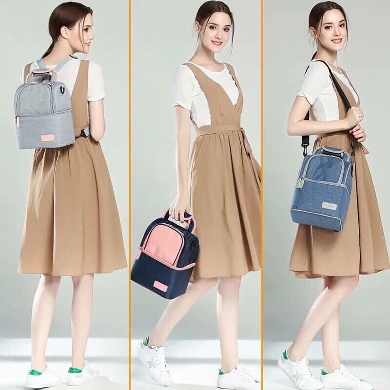 Balo bỉm sữa và giữ nhiệt VCOOOL màu ghi