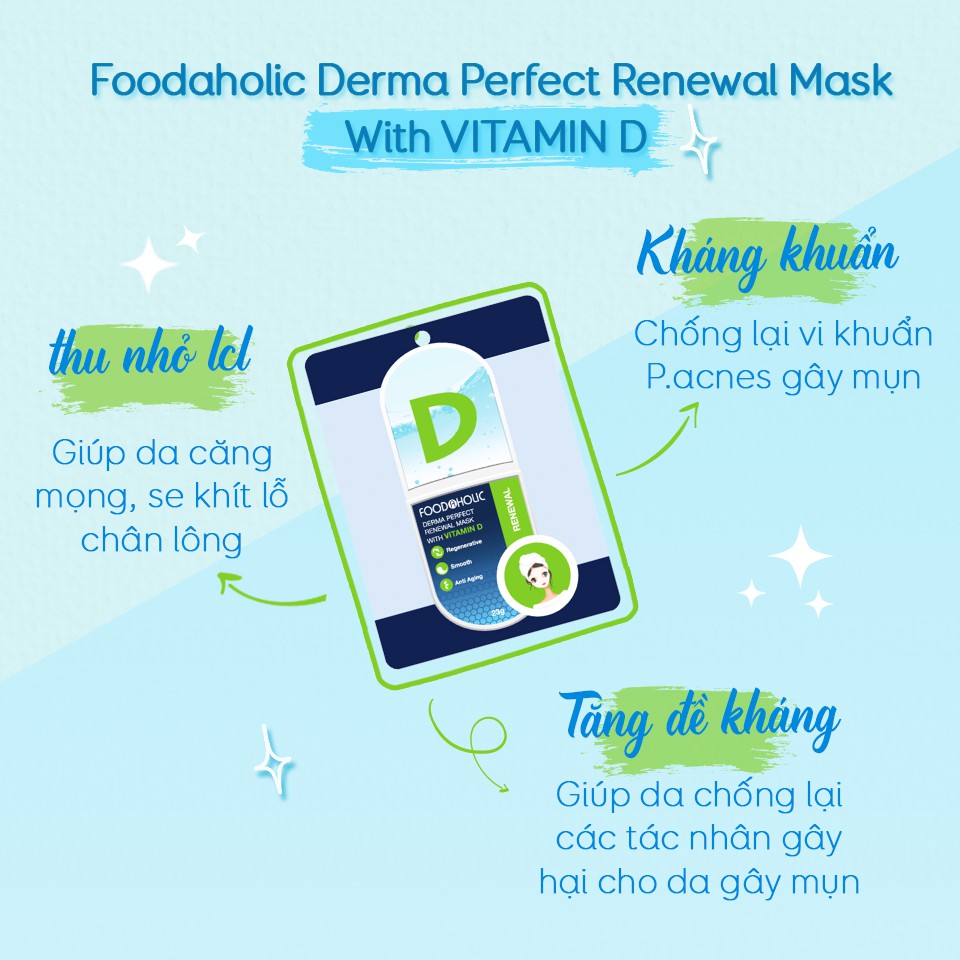 Mặt Nạ Dưỡng Ẩm, Tái Tạo Và Phục Hồi Da Chiết Xuất Vitamin D Foodaholic Derma Perfect Renewal Mask 23g
