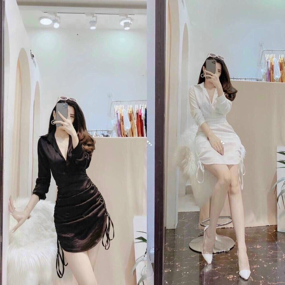 đầm sơ mi rút dây cá tính