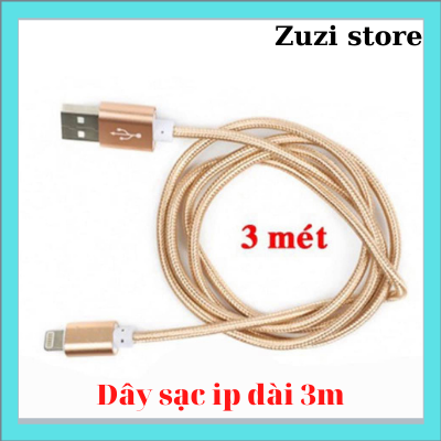 Dây sạc samsung, iphone dài 3m chất liệu bọc dù cao cấp