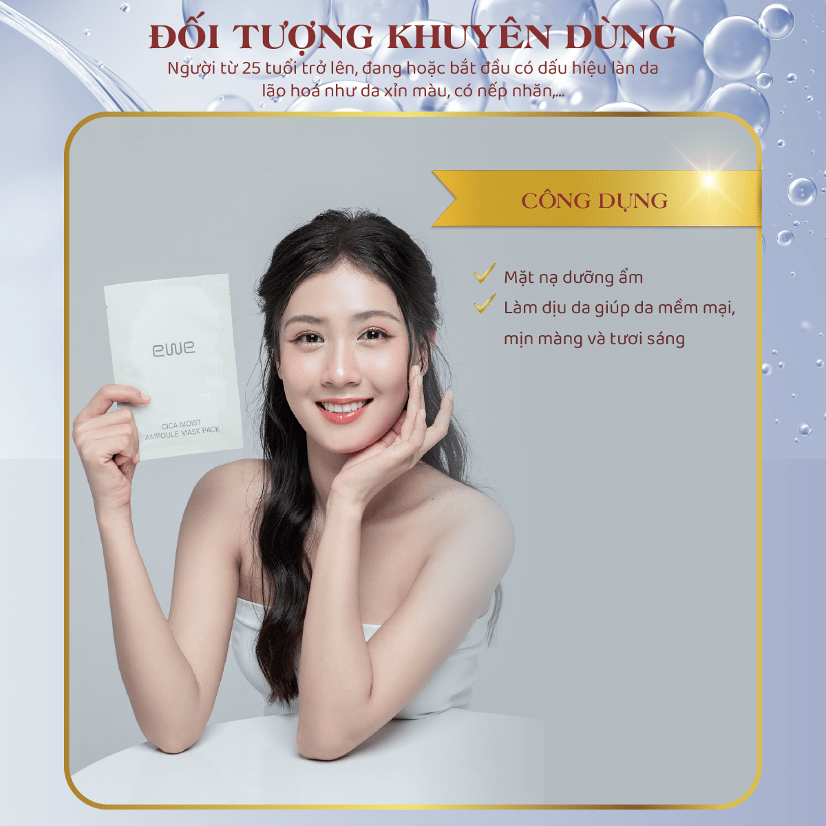 Mặt Nạ Dưỡng Ẩm Cao Cấp EWE (Cica Moist Ampoule Mask Pack) - Hộp 5 miếng