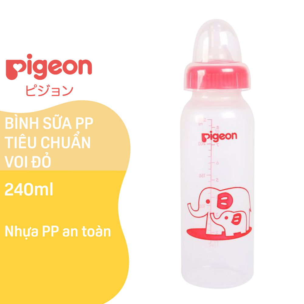 Bình sữa cổ hẹp PP tiêu chuẩn Pigeon - Voi đỏ  240ml (M)