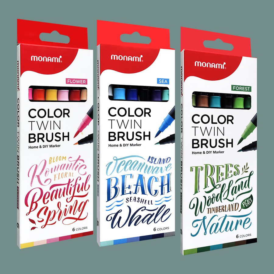Bút Màu 2 Đầu Monami Color Twin Brush Hộp 6 Màu - Thái Lan (Lẻ Tùy Chọn)