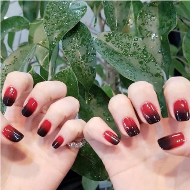 Bộ 24 Móng Tay Giả Đỏ Ombre Thời Trang (kèm Dũa,Keo Dán )