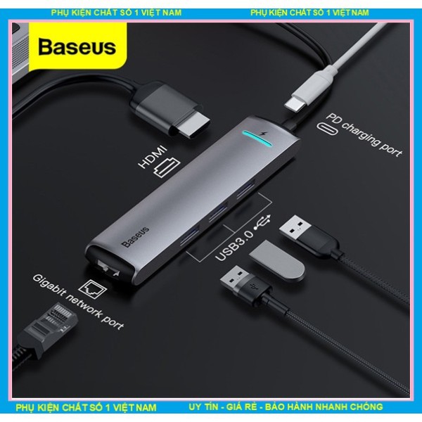 Bảng giá Bộ chuyển đổi HUB Baseus 6 in 1 cho Smartphone/ Laptop / Macbook (Type C to 3x USB 3.0, HDMI 4K, LAN RJ-45 Phong Vũ