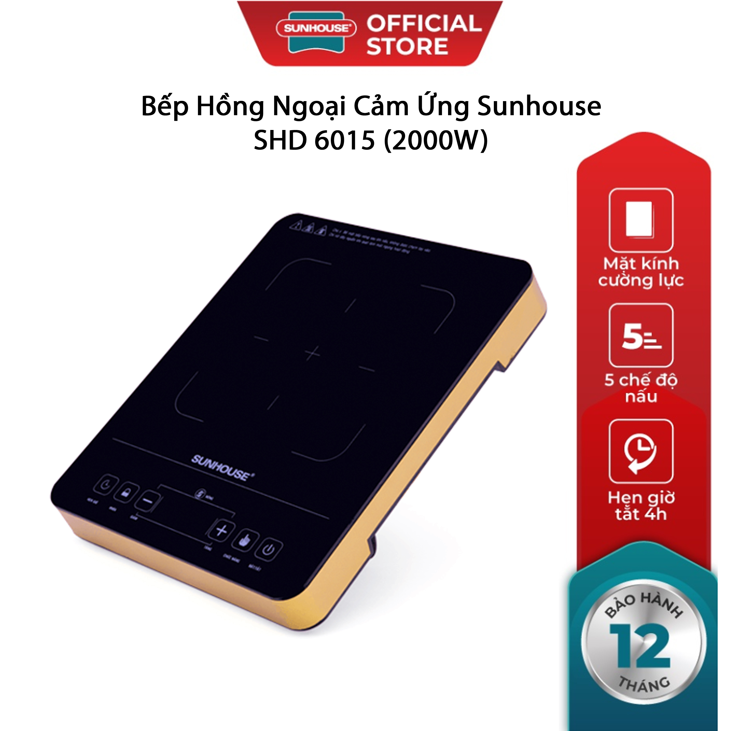 Bếp Hồng Ngoại Cảm Ứng Sunhouse SHD 6015 (2000W) TẶNG miếng rửa bát bọt biển