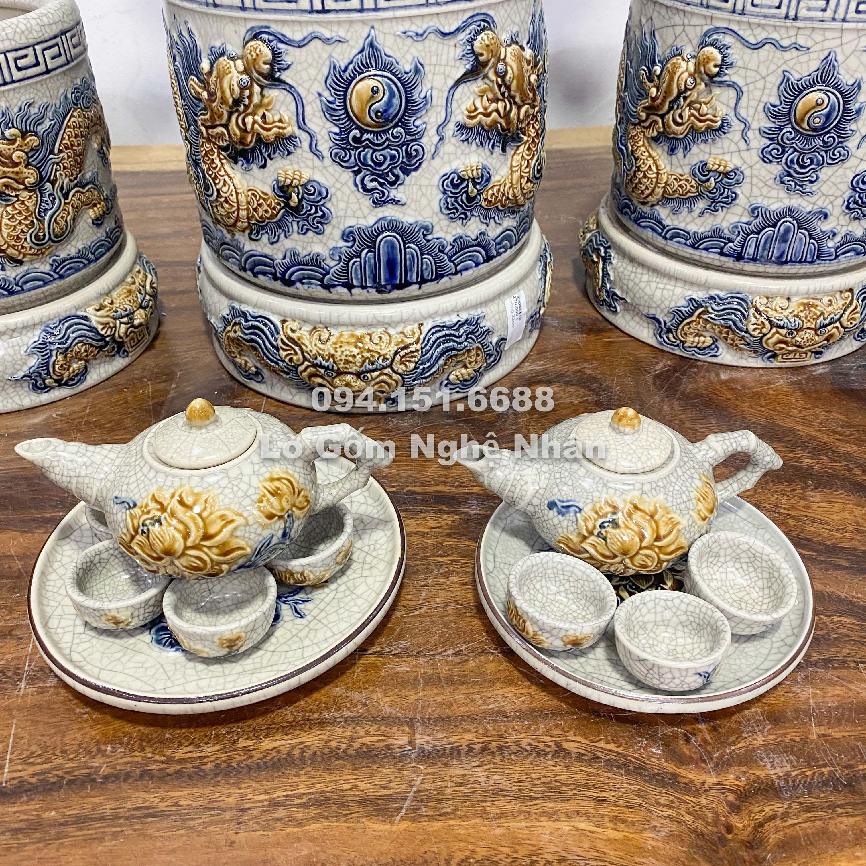 Ấm Chén Thờ Cúng Men Rạn Bát Tràng - hàng chuẩn Bát Tràng - Nghệ nhân chế tác