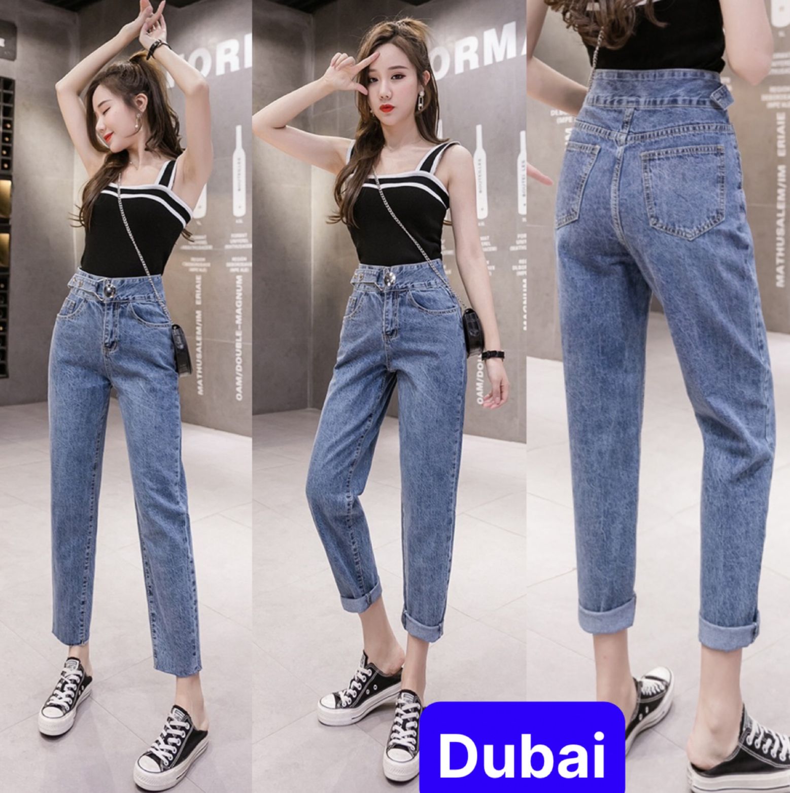 QUẦN JEAN NỮ CHẤT BÒ XANH KHÓA KIỂU NÚT DÂY LƯNG CAO NÂNG MÔNG SANG CHẢNH HÀN QUỐC ULAZZANG GIRL CAO CẤP DB-125 - DUBAI FASHION