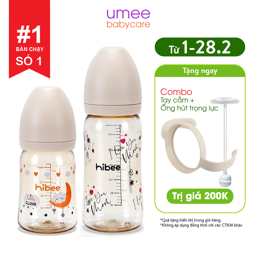 Bình sữa Hibee nội địa Hàn cao cấp 170ml 270ml, bình sữa cho bé được chọn núm, cam kết chính hãng