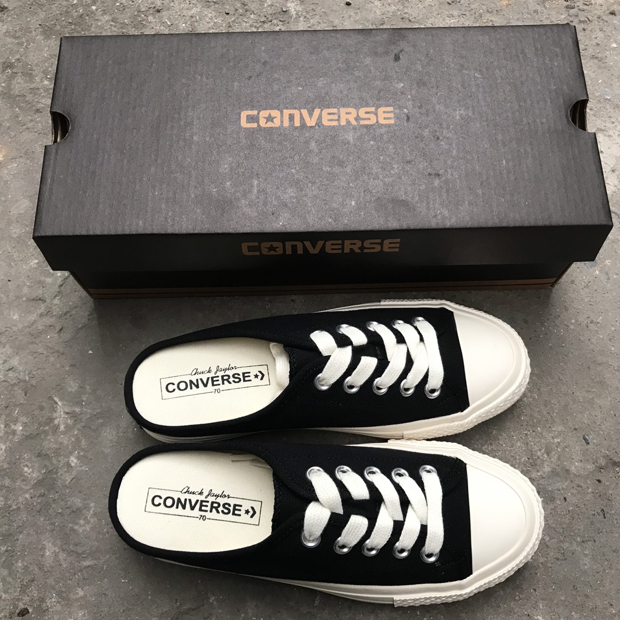 FULL BILL BOX Giày Converse Đạp Gót Thời Trang Nữ Màu Đen/Trắng