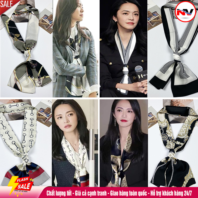 Khăn Lụa Đa Chức Năng Hàn Quốc Băng Đô Khăn Quàng Cổ Túi Trang Trí (145x15cm)