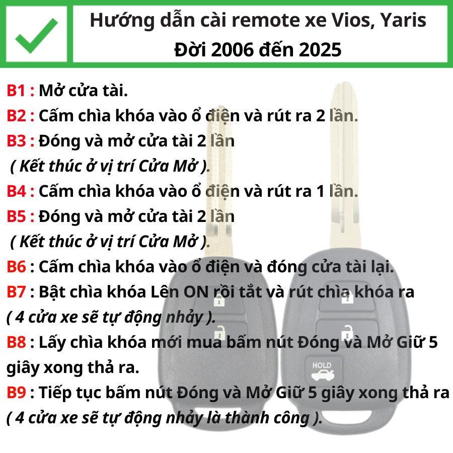 Chìa khoá Độ gập Toyota Vios 2015 đến 2023
