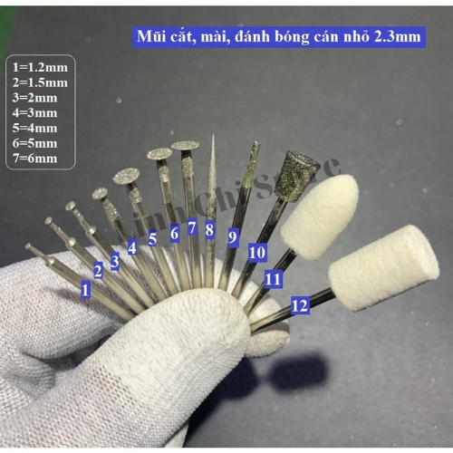 Mũi cắt, mài, đầu len đánh bóng cho các máy mài mini, máy mài nhỏ cán 2.35mm