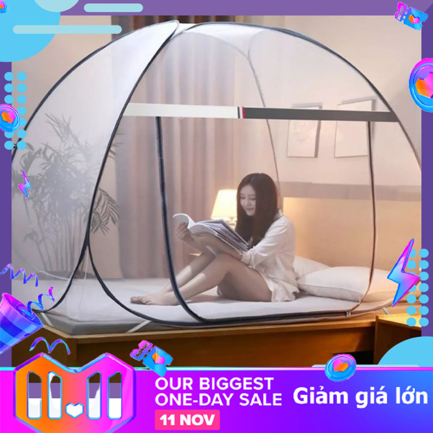Mùng ngủ xếp gọn đỉnh vuông chân viền 2m x 1m8 - màn chụp gấp gọn đỉnh vuông chân viền- mùng tự bung - màn phòng ngủ