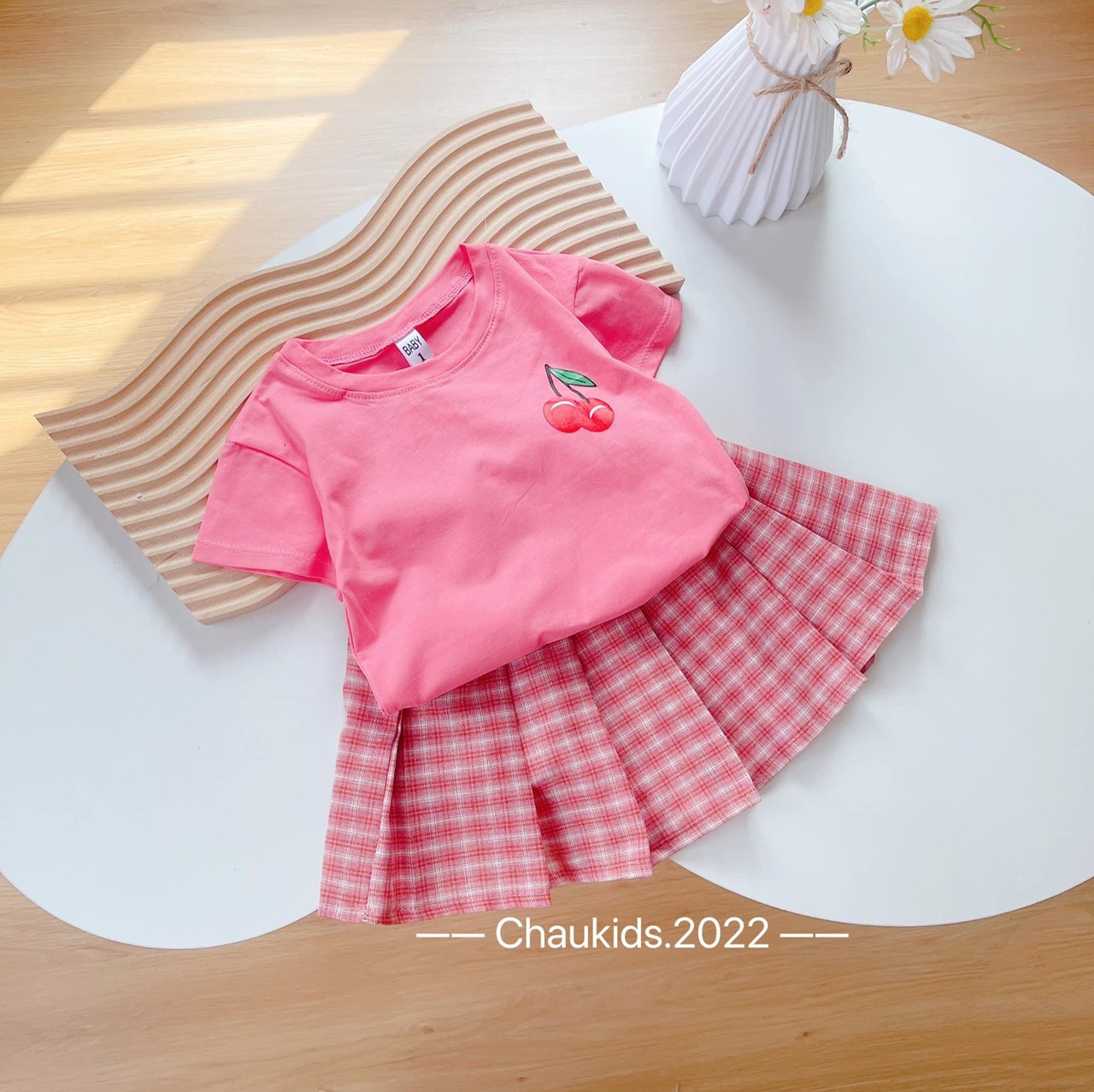 Set bộ chân váy xếp ly cho bé gái từ 8-20kg
