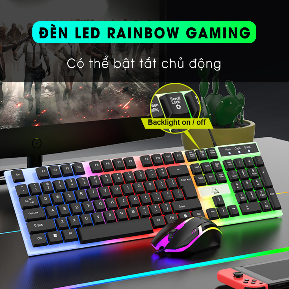 Bàn phím máy tính gaming có dây SIDOTECH V4 giả cơ đèn led rgb cầu vồng chống nước full 104 key combo chuột bàn phím chơi game làm việc gõ phím nhanh không delay giúp gõ văn bản chơi game esport - Hàng chính hãng