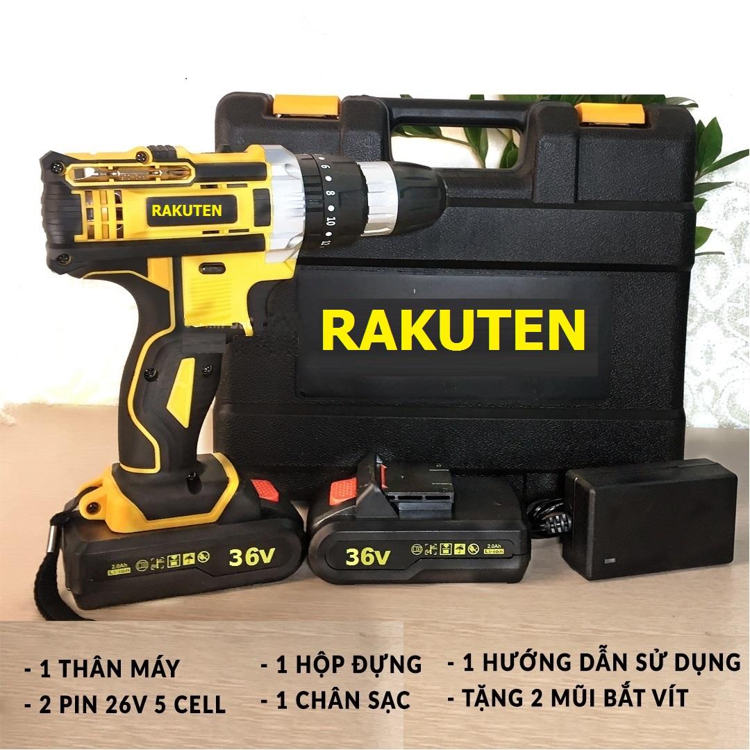Máy khoan pin, Máy khoan bê tông dùng pin rakuten 36V 2 pin TẶNG BỘ MŨI KHOAN