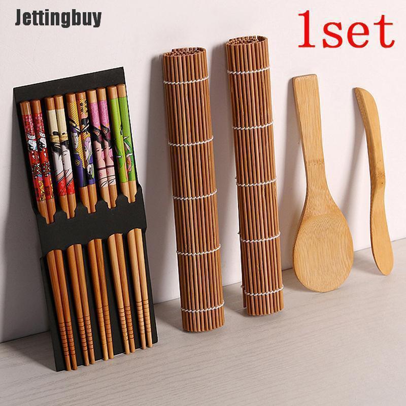 Jettingbuy 14pcs/set DIY Bamboo Sushi Maker Set Rice Sushi Making Kits Roll Cooking Tools