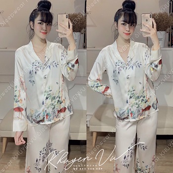 Sét bộ đồ ngủ lụa satin dài tay cao cấp