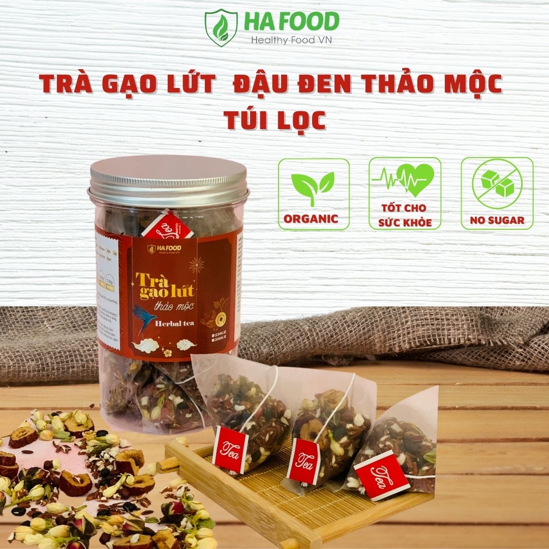 Trà gạo lứt túi lọc Hafood, trà gạo lứt đậu đen thảo mộc, giảm cân, ăn kiêng, thực dưỡng