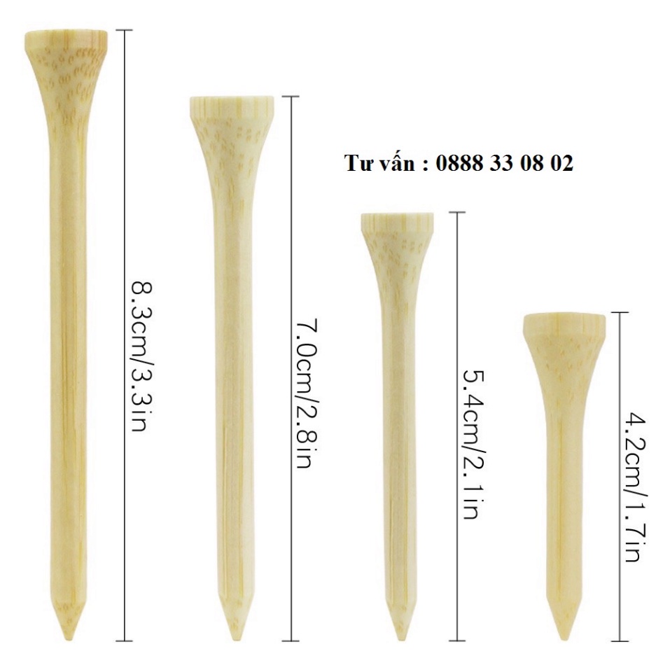 10 cái Tee chơi golf bằng tre - 4 kích thước [ GOLF BÁN SỈ ]