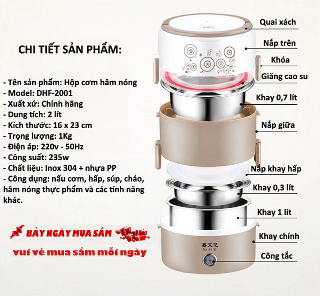 Cặp Lồng Cắm Điện 3 Tầng Cao Cấp