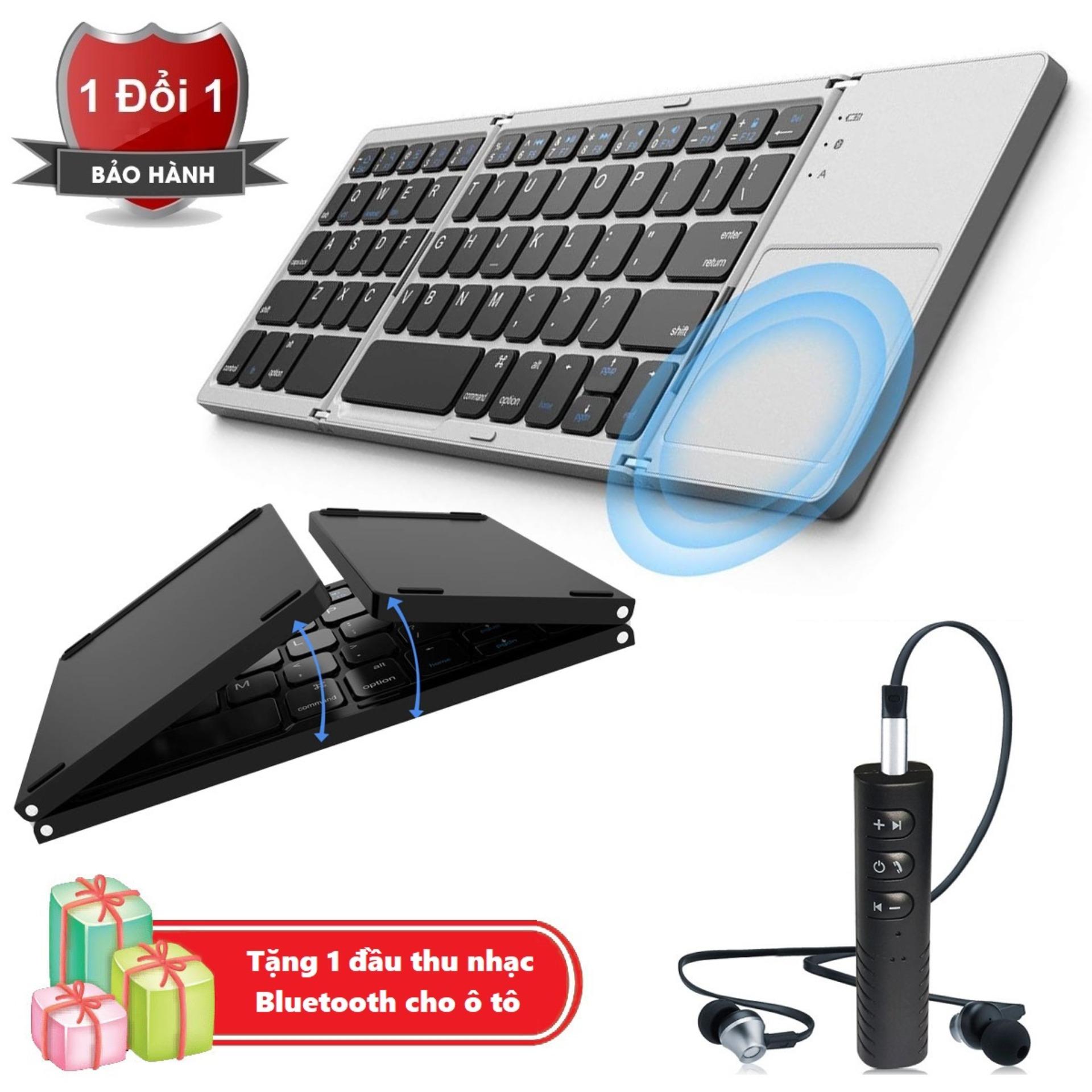 Bàn phím kiêm chuột không dây Bluetooth gấp gọn cho điện thoại/ máy tính bảng/ PC/ Laptop/ Android box Tặng kèm Đầu thu nhạc Bluetooth cho loa và âm thanh