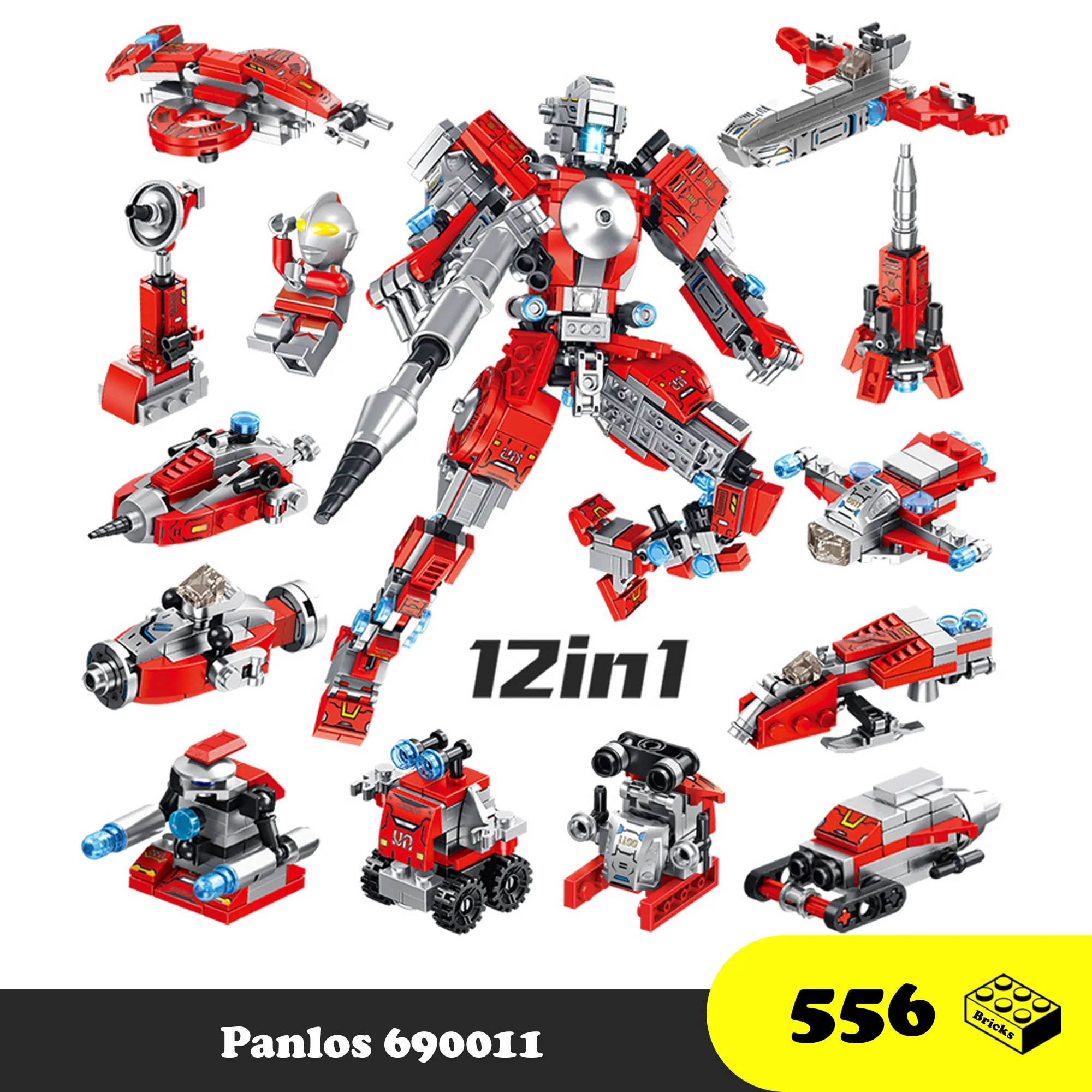 Lego lắp ráp robot siêu nhân điện quang - Lego Robot 12 in 1 Pan Luosi 690011 - Đồ chơi trí tuệ 556 mảnh ghép