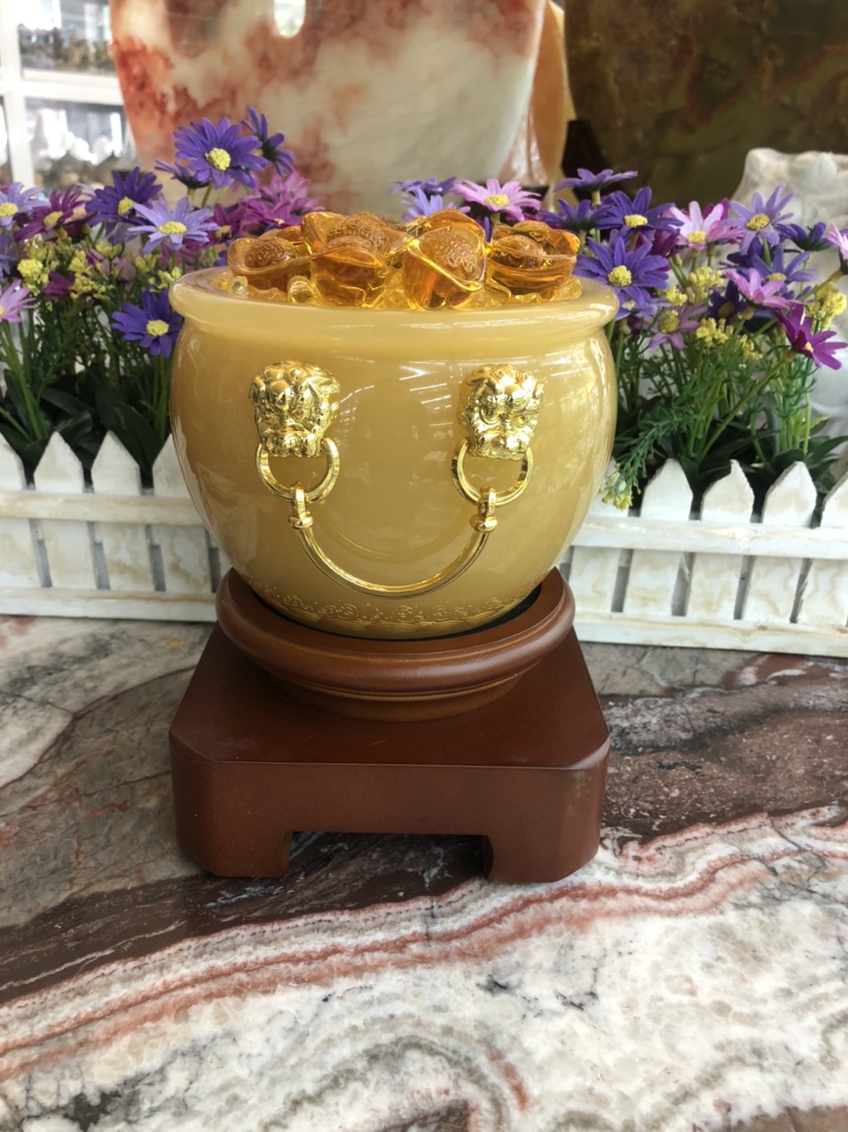 Hủ vàng, Bát Tụ Bảo, Bát tụ tài phong thủy đá thạch anh vàng chiêu tài lộc cho ngôi nhà của bạn - Cao 18cm