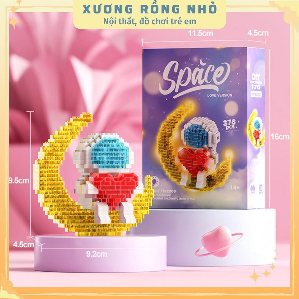 Mô hình phi hành gia có đèn Space bricks, đồ chơi lắp ráp Phi Hành Gia 3D Có Đèn