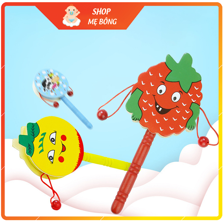 Đồ chơi xúc xắc gỗ cho bé – Trống lục lạc cho bé hình động vật ngộ nghĩnh  (đồ chơi lục lạc)