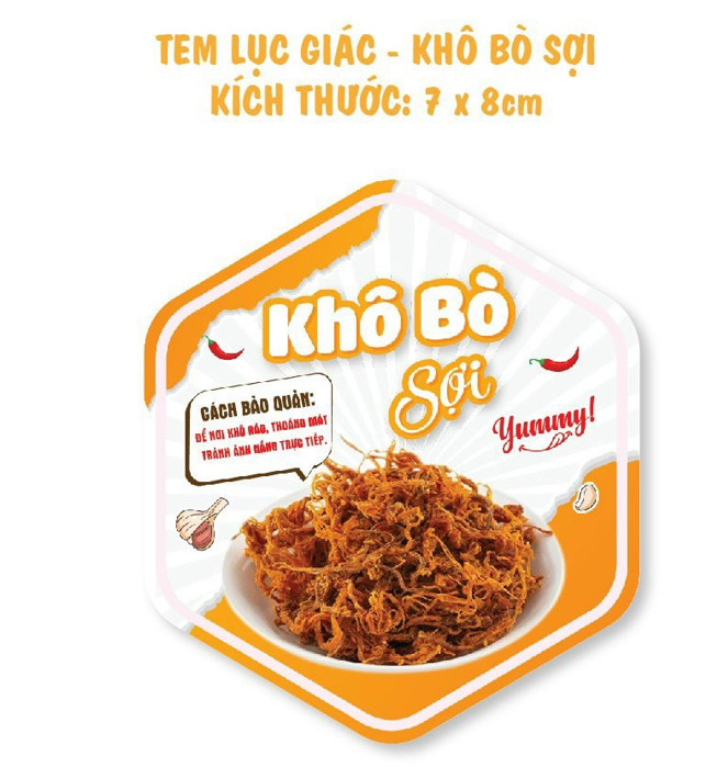 55 tem dán các loại khô bò - lục giác 7*8cm